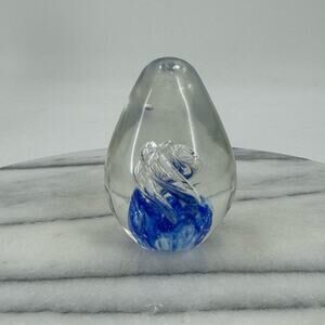 Blue bubble art glass paperweight
